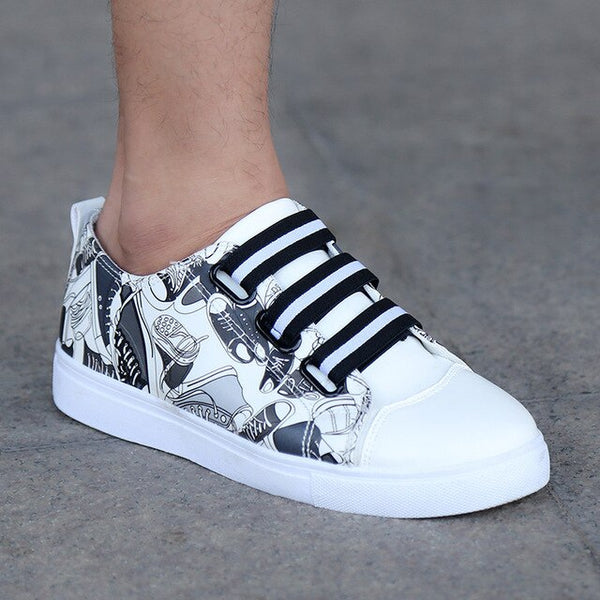 2019 New Men's Vulcanized Shoes Printing Pattern Skateboard Shoes Breathable Fashion Men Casual Platform Shoes
