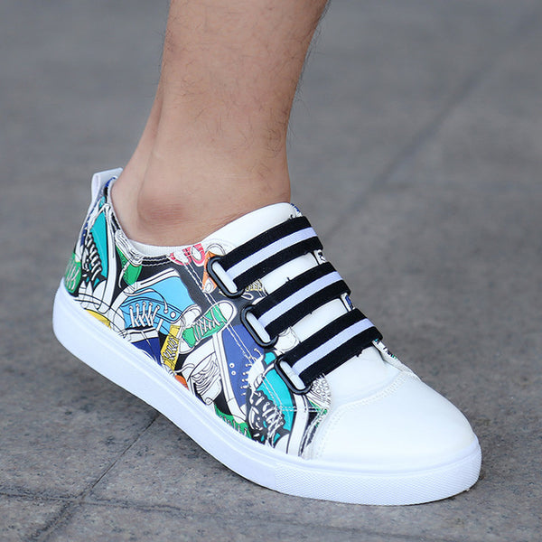 2019 New Men's Vulcanized Shoes Printing Pattern Skateboard Shoes Breathable Fashion Men Casual Platform Shoes