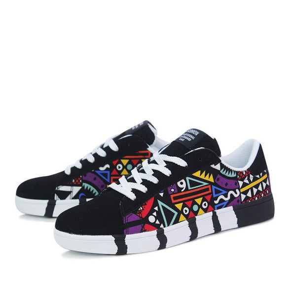 2019 New Men's Vulcanized Shoes Printing Pattern Skateboard Shoes Breathable Fashion Men Casual Platform Shoes