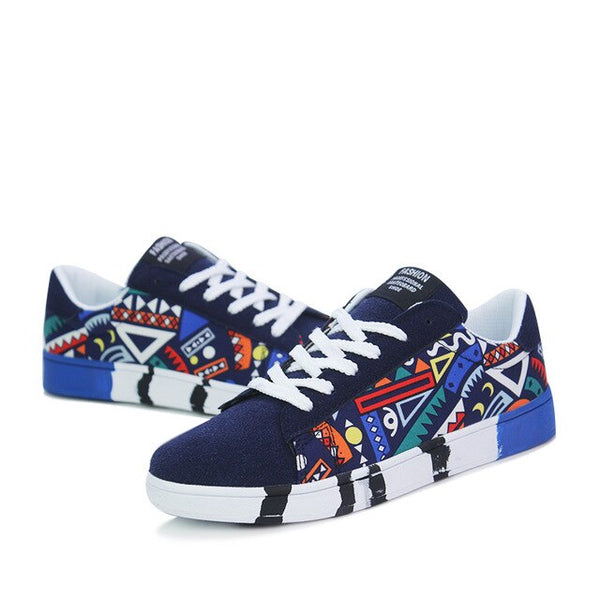 2019 New Men's Vulcanized Shoes Printing Pattern Skateboard Shoes Breathable Fashion Men Casual Platform Shoes
