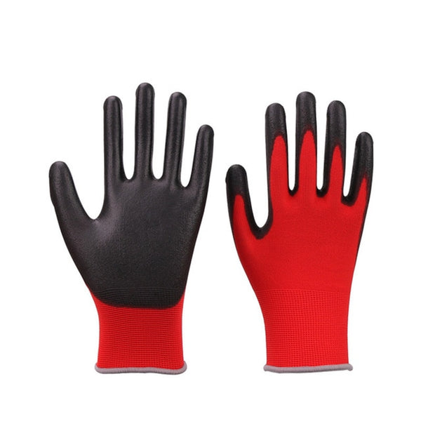 Hot Sale GMG CE Certificated EN388 Black Red White Polyester White Black PU Safety Work Gloves Mechanical Black Gloves
