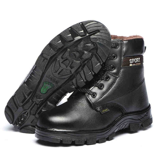 man shoes Winter Genuine Leather lace-up steel toe caps anti-puncture safety work boots plus big size Safety Steel Toe cap