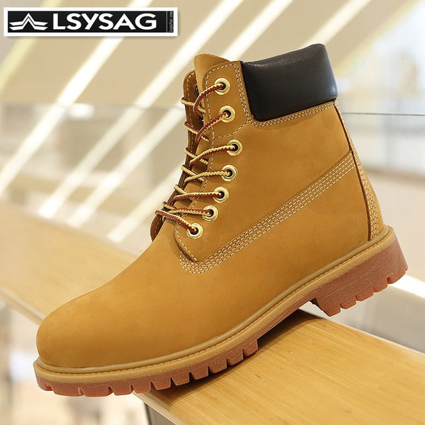 Luxury Men Genuine Leather Boots Men Winter Boots Lace Up Ankle Snow Boots Men Waterproof First layer cowhide Boots Yellow Shoes