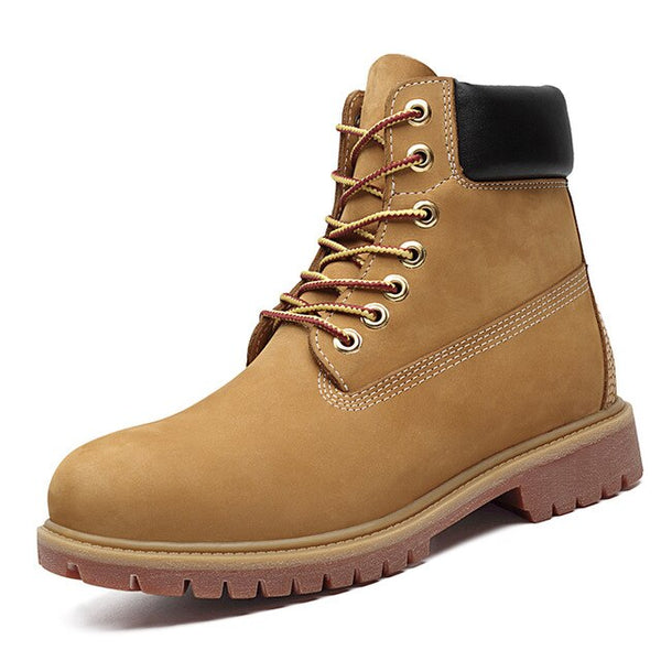 Luxury Men Genuine Leather Boots Men Winter Boots Lace Up Ankle Snow Boots Men Waterproof First layer cowhide Boots Yellow Shoes