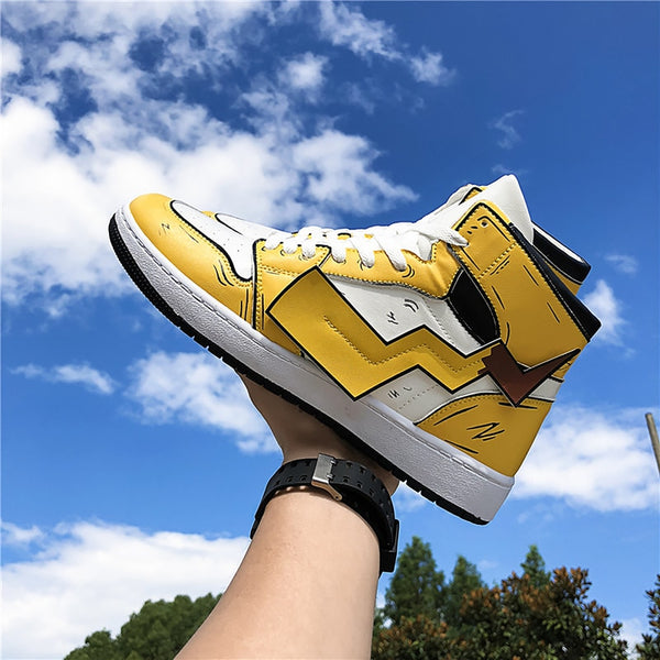 COOLVFATBO Men's Pikachu Shoes Sneakers Autumn Winter PU Leather Classic High Top Men Vulcanized Shoes Casual Men's Boots Male