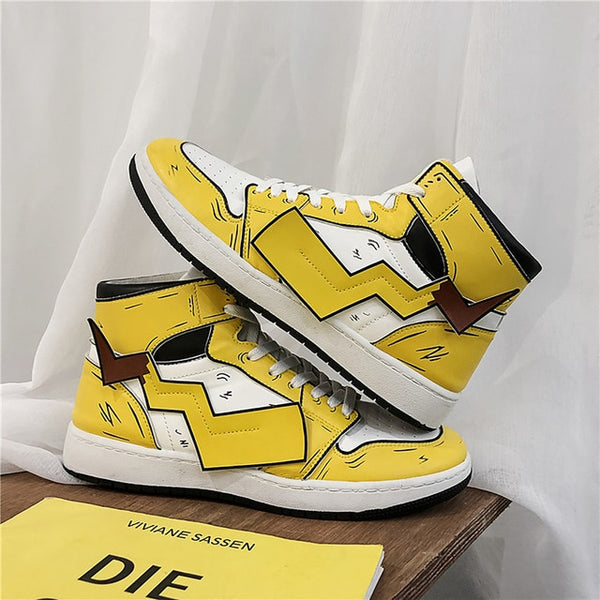 COOLVFATBO Men's Pikachu Shoes Sneakers Autumn Winter PU Leather Classic High Top Men Vulcanized Shoes Casual Men's Boots Male
