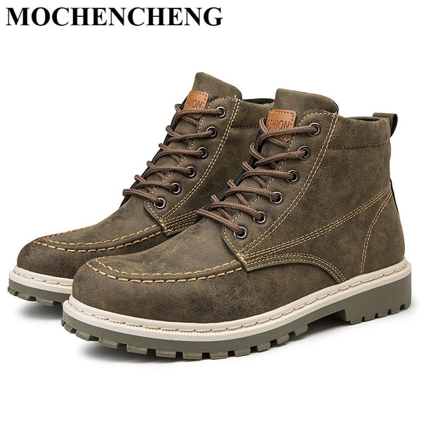 Men Boots High Leather Causal Shoes Autumn Winter Retro Work Safety Tooling Boots Platform Footwear Waterproof Anti-skid Design