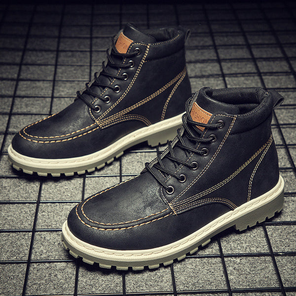 Men Boots High Leather Causal Shoes Autumn Winter Retro Work Safety Tooling Boots Platform Footwear Waterproof Anti-skid Design