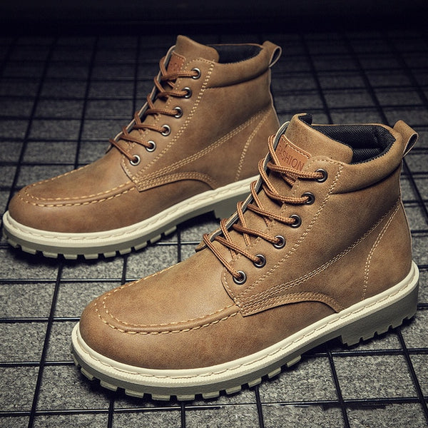 Men Boots High Leather Causal Shoes Autumn Winter Retro Work Safety Tooling Boots Platform Footwear Waterproof Anti-skid Design