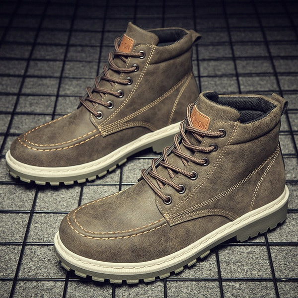 Men Boots High Leather Causal Shoes Autumn Winter Retro Work Safety Tooling Boots Platform Footwear Waterproof Anti-skid Design