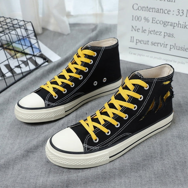 Hot Sale 2019 Spring Autumn Men's Sneakers High Top Black Canvas Shoes Vulcanized Men Casual Shoes Lace Up Breathable