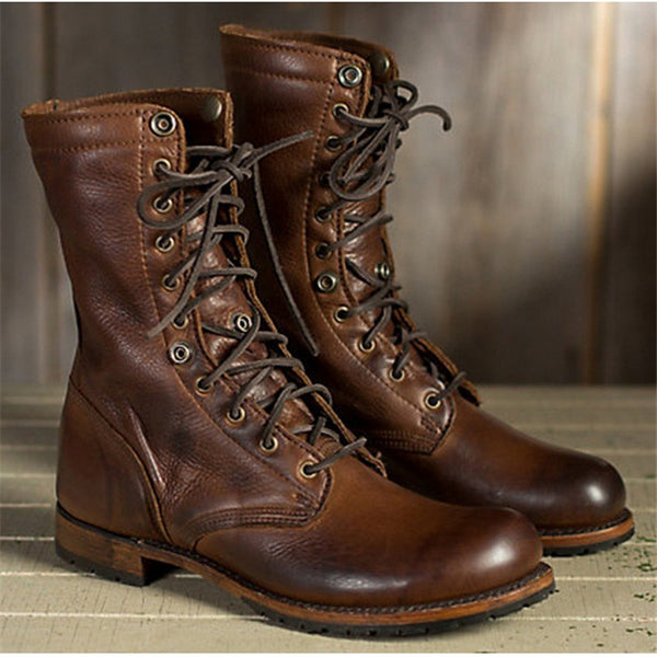 Men Boots Genuine Leather Boots Winter Shoes Plush Warm Ankle Boots Men Shoes Winter Boots Lace-up Vintage Mens Winter Footwear