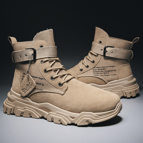 Vast Wave Cow Suede Leather Mens Soldier Ankle Boot With Buckle Men's Military boot Male Shoes Safety Work Boots Army Boot
