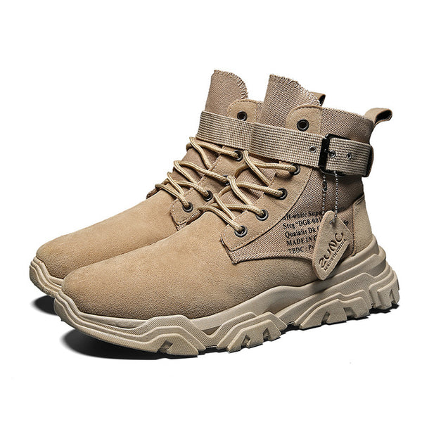 Vast Wave Cow Suede Leather Mens Soldier Ankle Boot With Buckle Men's Military boot Male Shoes Safety Work Boots Army Boot