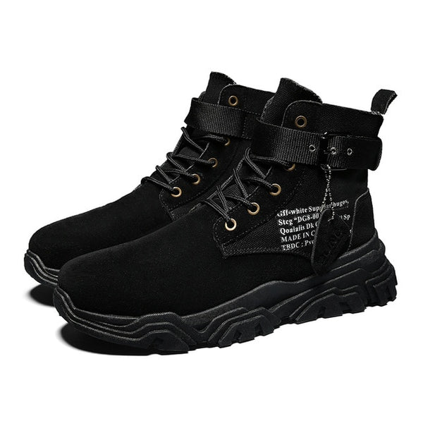 Vast Wave Cow Suede Leather Mens Soldier Ankle Boot With Buckle Men's Military boot Male Shoes Safety Work Boots Army Boot
