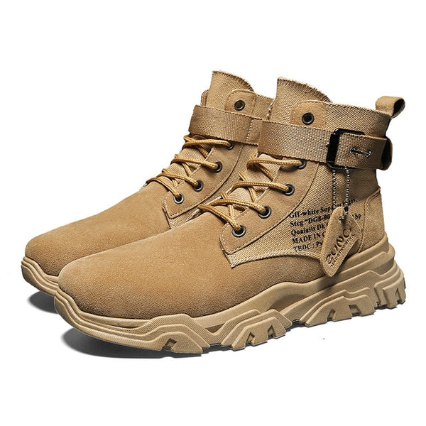 Vast Wave Cow Suede Leather Mens Soldier Ankle Boot With Buckle Men's Military boot Male Shoes Safety Work Boots Army Boot