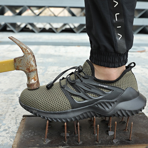 PUPUDA Indestructible Shoes Breathable Work Boots Men Safety Shoes Steel Toe Sneakers Lightweight Construction Outdoor Shoes Men