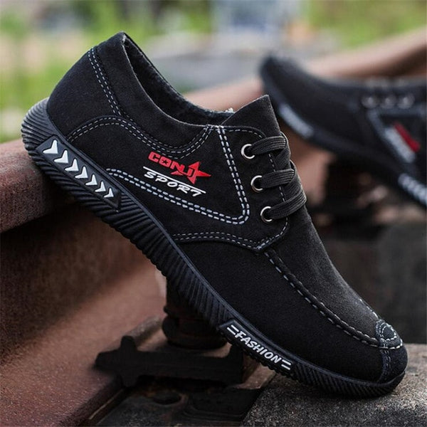 ELGEER New canvas shoes deodorant breathable men's shoes tide shoes non-slip male students tie casual stripes men shoes