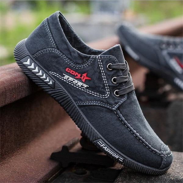 ELGEER New canvas shoes deodorant breathable men's shoes tide shoes non-slip male students tie casual stripes men shoes