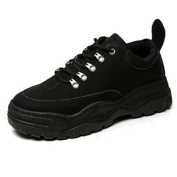 New Mens Vulcanize Shoes 2019 Autumn Winter Fashion Platform Shoes Mens Lace Up Balck Sneakers Wear-Resisting Female Causal Shoe
