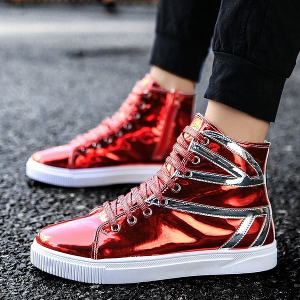 2019 Light Men's Vulcanized Shoes Red Silver Sneakers Autumn Footwear Men Army Boots Flats Breathable Fashion Men Hip Hop Shoes