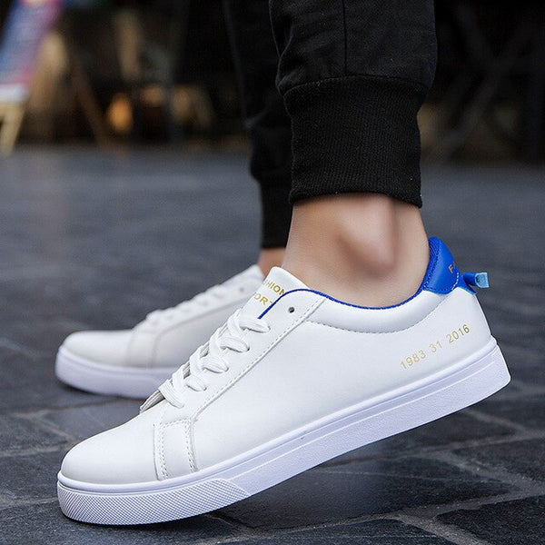 Men's Vulcanize Shoes Waterproof Simple Solid Color White Trendy Sneakers Men Korean Style Flat with Breathable Footwear Casual