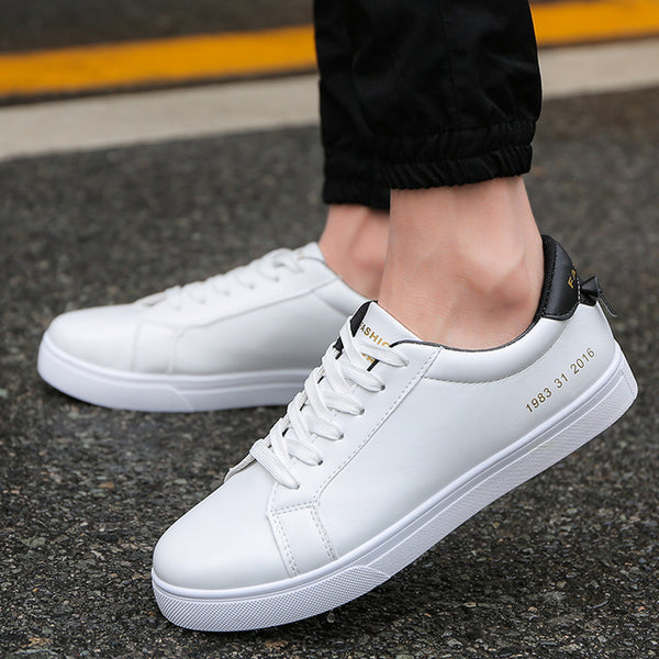 Men's Vulcanize Shoes Waterproof Simple Solid Color White Trendy Sneakers Men Korean Style Flat with Breathable Footwear Casual