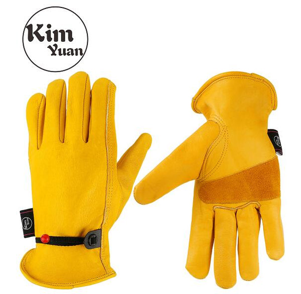 KIMYUAN 001 Golden Cowhide Work Gloves For Yard work/Cutting/Construction/Motorcycle,With wrist buckle Free adjustment Men&Women