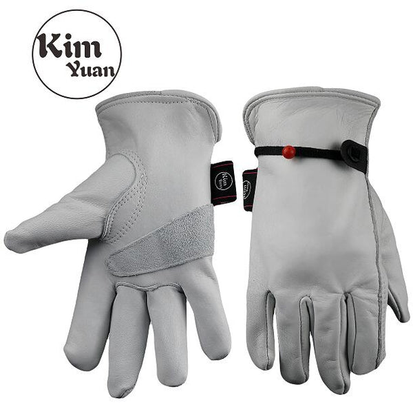 KIMYUAN 001 Golden Cowhide Work Gloves For Yard work/Cutting/Construction/Motorcycle,With wrist buckle Free adjustment Men&Women