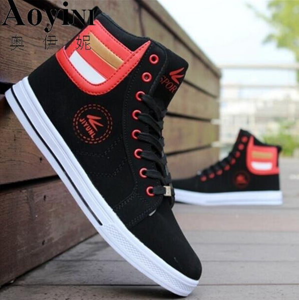 Men's Vulcanize Shoes Lace-up Men Casual Shoes Fashion High Top Men High Pipe Retro Comfortable Men's Flat Shoes
