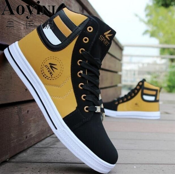 Men's Vulcanize Shoes Lace-up Men Casual Shoes Fashion High Top Men High Pipe Retro Comfortable Men's Flat Shoes