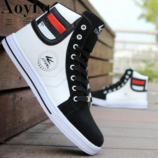 Men's Vulcanize Shoes Lace-up Men Casual Shoes Fashion High Top Men High Pipe Retro Comfortable Men's Flat Shoes