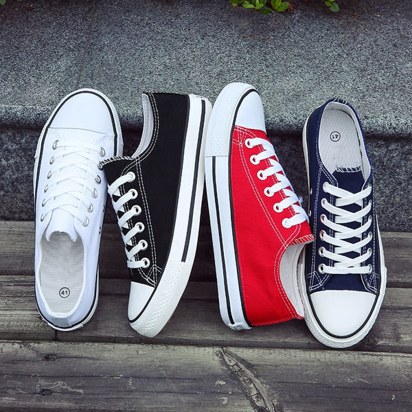 Men's Vulcanize Shoes Classic Canvas Shoes Solid Lace-up Casual White black Red Couple Sneakers Low-cut Canvas Shoes BINHIIRO