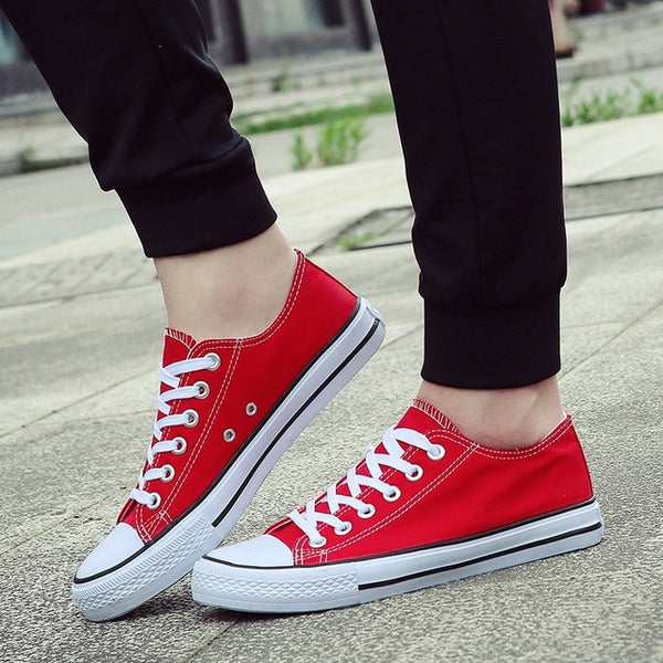 Men's Vulcanize Shoes Classic Canvas Shoes Solid Lace-up Casual White black Red Couple Sneakers Low-cut Canvas Shoes BINHIIRO