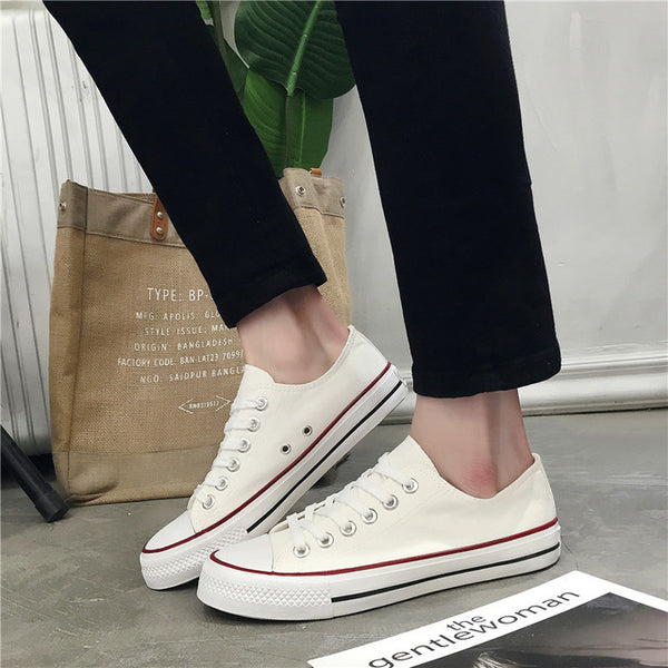 Men's Vulcanize Shoes Classic Canvas Shoes Solid Lace-up Casual White black Red Couple Sneakers Low-cut Canvas Shoes BINHIIRO
