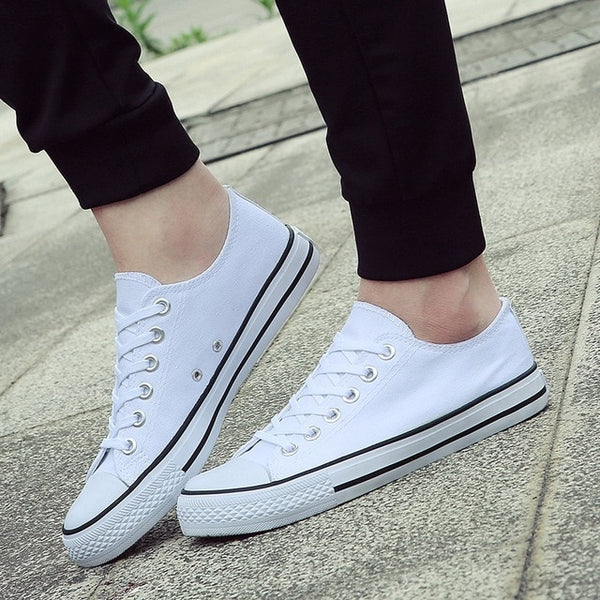 Men's Vulcanize Shoes Classic Canvas Shoes Solid Lace-up Casual White black Red Couple Sneakers Low-cut Canvas Shoes BINHIIRO