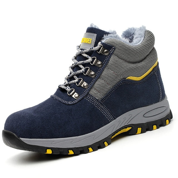 shoes men Work boots Winter Warm Outdoor Steel toe cap Anti-smashing anti-piercing Outdoor lace-up Cow suede Safety shoes CS-256